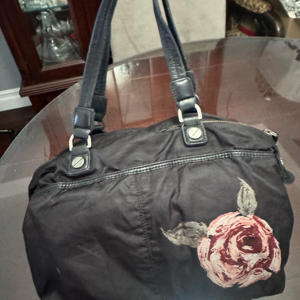 L.A.M.B. Black Satchel with Pink Floral Design - Picture 2 of 2